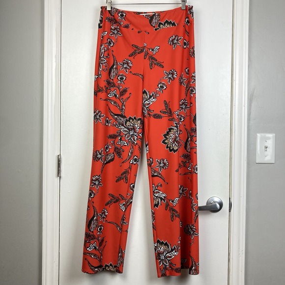 Jude Connally Pants - Jude Connally Floral Orange Red Wide Leg Ankle Bohemian Pants Elastic Waist sz M